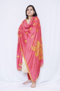 This silk dupatta is not just a piece of clothing, it is a weave of tradition representing the heritage of India gracefully. To enhance its beauty it is printed with peacock, lotuses and a mandala. With this, your ethnic suits and Kurtis will look even more pretty by enhancing your femineity. Specifications: 1)Material- Soft Silk 2) Length- 2.5 m 3) Print Type- Digital Print( Mandala artwork peacock and lotuses) 4) Colors- Available in Pink, Dark green and peach colors. 5) Care Instruction- Dry Clean Only 6)Please Note- The color of the product may slightly vary due to digital photography or your monitor / mobile settings. 7) Brand name- Mudita by Lejina 8) Conceptualized and Created in- India 9) Gold beads on all sides of Dupatta Features: 1. To take its elegant appearance a level up it i Tussar Silk Anarkali Churidar For Festivals, Bollywood Style Tussar Silk Kurta With Dupatta, Pink Slub Silk Dupatta For Transitional Season, Bollywood Style Slub Silk Dupatta For Eid, Diwali Slub Silk Dupatta, Bollywood Style Tussar Silk Churidar For Navratri, Diwali Straight Kurta Choli With Dupatta, Traditional Straight Kurta With Zari Work For Rituals, Festive Pink Tussar Silk Kurta