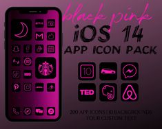 the black pink icon pack is displayed on an iphone