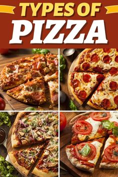 the different types of pizza are shown on this page, and there is also an image of