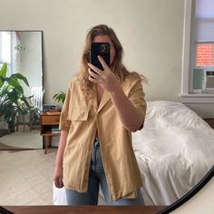 Nwot Never Worn Oversized Camp Shirt By Asos. Soft Muted Mustard Yellow Color, Very Neutral. Awesome Camp Collar With Oversized Front Left Pocket. Overall Oversized, Boxy Fit. Flat Lay Measurements: 18.5” Shoulder To Shoulder, 24” Pit To Pit, 28” Shoulder To Hem Oversized Beige Shirt For Day Out, Oversized Short Sleeve Everyday Blouse, Oversized Spring Top With Camp Collar, Oversized Camp Collar Top For Spring, Effortless Oversized Short Sleeve Blouse, Oversized Beige Shirt For Everyday, Oversized Short Sleeve Relaxed Blouse, Oversized Relax Style Shirt For Day Out, Relaxed Oversized Shirt For Day Out