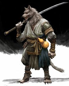 Dnd Wolf Character, Wolf Samurai, Pandaren Monk, Monsters Rpg, Wolf Warrior, Wolf People, Wolf Warriors, Warrior Drawing, Werewolf Art