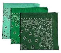 three green bandanas with paisley designs on them