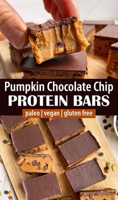 pumpkin chocolate chip protein bars on a cutting board