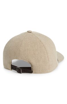 The Italian fashion house's signature monili beading glints along the front of an elevated baseball cap crafted from a fresh blend of linen and cotton. Adjustable buckle strap 90% linen, 10% cotton with leather trim Dry clean Made in Italy Luxury Beige Baseball Cap, Luxury Adjustable Brown Baseball Cap, Luxury Beige Baseball Cap With Curved Brim, Luxury Adjustable Six-panel Baseball Cap, Luxury Adjustable Baseball Cap With Curved Visor, Classic Adjustable Cream Baseball Cap, Luxury Adjustable Six-panel Hat, Classic Linen Cap, Beige Adjustable Six-panel Baseball Cap