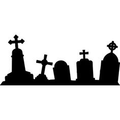 a black and white silhouette of three graves with crosses on them in front of the headstones