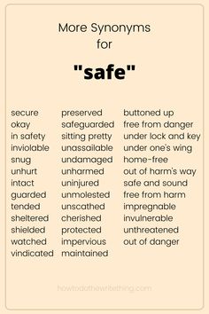 an info sheet with words describing the different types of safe places to stay and how to use them