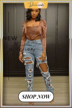 High Waist Streetwear Ripped Hole Jeans Pants Ripped Fitted Bottoms For Fall, Ripped Stretch Pants For Fall, Stretch Ripped Pants For Fall, Ripped High Waist Pants For Fall, High Waist Ripped Pants For Fall, Ripped Fitted Pants For Fall, Fitted Ripped Pants For Fall, Ripped Tapered Leg Bottoms For Fall, 1 Million