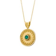 Byzantine Gold Round Emerald Pendant - Etsy Gold Emerald Necklace With Round Birthstone, May Birthstone Jewelry With Round Coin Pendant, May Birthstone Spiritual Jewelry With Coin Pendant, Gold Emerald Birthstone Necklace, Gold Spiritual Round Emerald Necklace, Gold Spiritual Emerald Necklace, Byzantine Style Round Gemstone Jewelry, Luxury Gold Round Emerald Necklace, Spiritual Gold Emerald Necklace