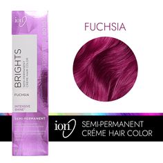 ion Color Brilliance Semi-Permanent Brights Hair Color are high-fashion hair colors designed to give vivid, boldly intense results. Ion Fuchsia Semi Permanent Hair Color | Pink | 2.05 FL oz. | Sally Beauty Ion Color Brilliance Brights, Ion Hair Colors, Magenta Hair Colors, Ion Color Brilliance, Hair Colour Design, High Fashion Hair, Magenta Hair, Bright Hair Colors, Semi Permanent Hair Color