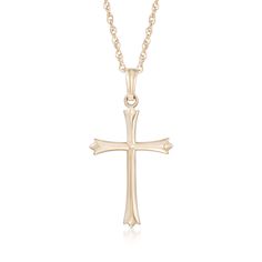 Ross-Simons - 14kt Yellow Gold Budded Cross Pendant Necklace. 18". This pendant necklace presents an elegant rendering of the traditional budded cross. The three petals on each end represent the Holy Trinity. Suspends from a rope chain with a springring clasp. 14kt yellow gold cross pendant necklace. White Gold Cross Pendant, Cross Choker Necklace, St Michael Pendant, Cross Necklace Sideways, Cross Choker, The Holy Trinity, Detailed Necklace, Symbol Necklace, Gold Cross Pendant