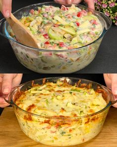 two pictures showing different types of food in bowls