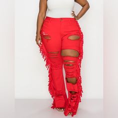 Plus Sized Red Flared Fringe Jeans Fringe Jeans, Red Flare, Flare Jeans, Colored Jeans, Lady In Red, Wide Leg, Women Jeans, Plus Size, Red