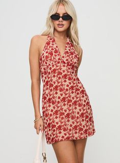 Neelia Mini Dress Red Floral Mini Dress Floral, Mini Dress Red, Pink Formal Dresses, Fleece Dress, Outerwear Outfit, Strapless Tops, Curve Dresses, Halter Style, Red Mini Dress