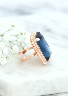 Blue Navy Statement Ring Cocktail Crystal Blue Ring | Etsy Blue Open Crystal Ring For Promise, Blue Crystal Open Ring For Promise, Blue Crystal Gemstone Ring, Blue Gemstone Open Ring, Blue Crystal Open Ring Gift, Blue Open Ring Jewelry For Gift, Blue Open Crystal Ring, Blue Adjustable Crystal Wedding Ring, Adjustable Blue Crystal Wedding Ring