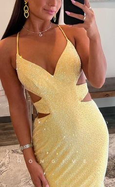 L2089 - Sexy Satin Trumpt V-Neck Spaghetti Straps Illusion Empire Bead Light Yellow Prom Dress, Hoco Dance, Yellow Prom Dress, Dance Fits, Feather Prom Dress, Bodycon Dress Homecoming, Yellow Prom, Prom Dress With Train, Navy Blue Prom Dresses