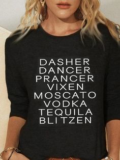 Long Sleeve Crew Neck Letter Casual T-shirt, Black / XXL T Shirt Ideas, Christmas Tee Shirts, Bulldog Shirt, Funny Shirt Sayings, Zodiac Signs Funny, Moscato, Sarcastic Quotes Funny, T Shirt And Jeans, T Shirts With Sayings