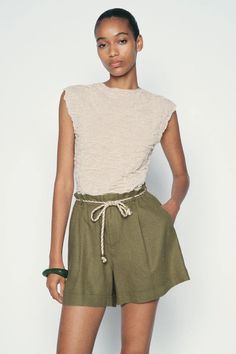 WRINKLED EFFECT KNIT TOP - Sand | ZARA United States Neck Halter Top, Top Crop, Beauty Sale, Zara United States, Massimo Dutti, Halter Top, Netherlands, Bags Women, Knit Top