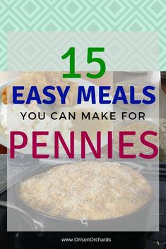 the words, 15 easy meals you can make for pennies