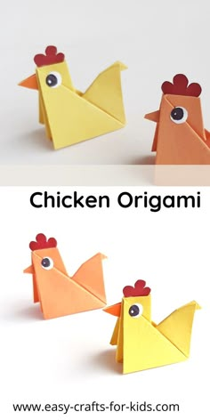 an origami chicken is shown in two different ways