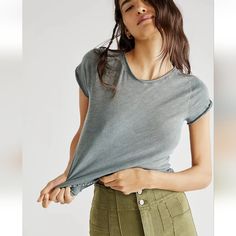 Nwt, Free People Be My Baby Cotton Tee In Army Green. An Effortless And Timeless Classic! A Perfect Lived-In Look Essential. Capped Sleeves Raw Hemlines Cropped Length 100% Cotton Stretch Soft-washed Tops, Fitted Basic Soft-washed Tops, Soft-washed Stretch Tops For Spring, Soft-washed Fitted Basic Tops, Trendy Stretch Soft-washed Tops, Everyday Soft-washed Stretch Tops, Everyday Stretch Soft-washed Tops, Fitted Washed Summer Tops, Short Sleeve Tops For Summer Layering