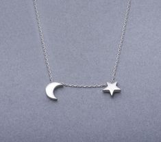 Moon and Star 925 Sterling Silver Necklace, Minimal Necklace , 16 Inch + 2 Inch Extension Silver Necklace , Jewelry for  Women for Gift * Materials: 925 Sterling Silver  * Color: Silver  * Necklaces Shape : Moon and Star * Pendant Dimensions: Moon: 9x7mm ( 0.37''x0.30'')    Star: 8.60mm(0.34'') * Chain Size: 40cm (16'') + 5cm (2'') additional chain * Necklaces Weight : 2.58 gr * Quantity: 1 pc * Made to Order These 925 sterling silver minimalist necklaces perfect for daily wear. Their simple and stylish design makes the mealy to pair with an outfit. Made from high-quality silver, they are durable and comfortable, perfect for everyday use or as a thoughtful gift. ♥ 925 Stainless Silver. Great for everyday wear or special events. ♥ Enjoy wearing this minimalist Jewelry and show off your styl Moon And Star Pendant, Minimalist Necklaces, Minimal Necklace, Moon And Star, Chain Necklaces, Minimalist Necklace, Star Pendant, Jewelry For Women, Sterling Silver Necklace