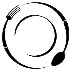 a black and white photo of a plate with fork and spoon