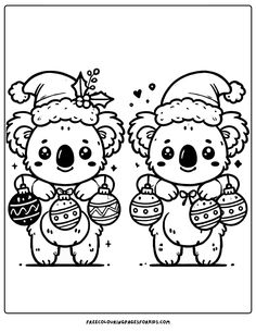 Download our free kids’ colouring page and get your little ones into the fun with our adorable koalas wearing Santa hats and holding Christmas ornaments. Hat Coloring Page, July Coloring Pages, Christmas Koala, Snowflake Images, July Colors, Aussie Christmas, Free Coloring Sheets, Doodles Zentangles, Winter Fun