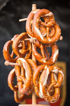 several pretzels are stacked on top of each other and ready to be eaten