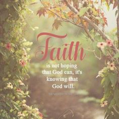 the words faith is not hoping that god can, it's known that god will