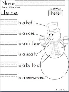 a snowman worksheet with the words here