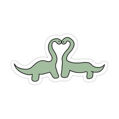 two green dinosaurs facing each other with their necks in the shape of a heart sticker