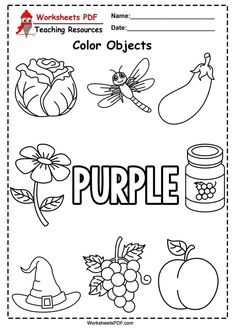 the worksheet for color objects and their names is shown in black and white