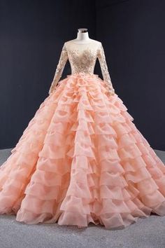 Orange Ball Gown, Kids Gowns, Long Sleeve Quinceanera Dresses, Debut Dresses, Dinner Dresses, Sweet 15 Dresses, Pink Ball Gown, Ball Gown Dress, Quince Dress