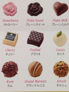 an advertisement showing different types of chocolates