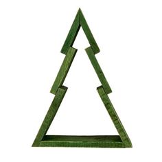 a green wooden triangle shaped object on a white background with clippings for text