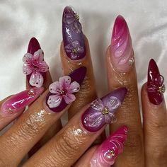 FREE SHIPPING ON ORDERS $9.95+ Buy 3 Get 1 More Free CODE: 4YOU Buy 5 Get 5 More Free CODE: 5FREE Y2k Summer Nails, Purple Nails Summer, Nail Inspo Purple, Purple Pink Nails, Pink Purple Nails, Summer Flower Nails, Nagel Tips, Nail Swag, Nailed It