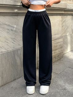 Women Navy Blue Sweatpants With Double Boxer Belt Detail Navy Blue    Woven Fabric Plain Straight Leg Non-Stretch  Women Clothing, size features are:Bust: ,Length: ,Sleeve Length: Beny Jr, Navy Blue Sweatpants, Blue Sweatpants, All Fashion, Women Clothing, Woven Fabric, Jogging, Womens Bottoms, Length Sleeve