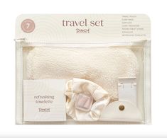 Rediscover the joy of travel with the new 7-piece Travel Set by Pinch Provisions. The clear zipper pouch contains a convenient assortment of practical luxuries: sherpa sleep mask (with silky backing), ear plugs, refreshing towelette, vegan leather cord organizer, and a phone/tablet stand. With room for additional items like a passport, ticket, or face covering, this Travel Set is a must-get for the modern jet-setter. Clear Travel Pouch, Clear Zipper Pouch, Leather Cord Organizer, Cord Organizer, Girlfriend Birthday, Cord Organization, Holiday Ready, Tablet Stand, Travel Set