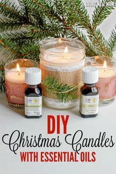 christmas candles with essential oils and pine cones