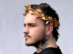 Gold Leaf Crown Greek Gold Leaf Laurel Hair Wreath Roman - Etsy Golden Wreath Crown, Mens Crowns, Gold Leaf Crown Greek, Apollo Costume, Golden Leaf Crown, Greek Leaf Crown, Greek Headpiece, Crowns For Men, Crown For Men