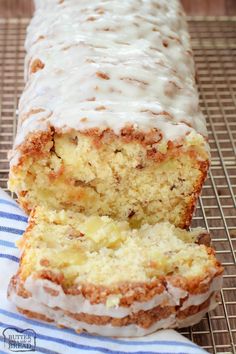 a loaf of cake sitting on top of a cooling rack