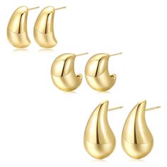 PRICES MAY VARY. 🌟 Chunky Gold Hoop Earrings Set: You will get 3 pairs of gold teardrop earrings, each boasting distinct shapes and styles. With these diverse options, you can effortlessly switch your look and showcase your unique style, suitable for any occasion and personal fashion preferences. The gold drop earring in this set exude a fashionable and luxurious vibe, elevating your elegance and charm. 🌟 14K Real Gold Plating: Gold teardrop earrings boast an premium 14K real gold plating on t Kardashian Collection, Chunky Gold Hoop Earrings, Gold Earrings For Women, Chunky Earrings, Hoop Earring Sets, Trendy Earrings, Hypoallergenic Earrings, Gold Drop Earrings, Jewelry Earrings Hoops