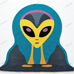 an alien head with blue and yellow colors on it's face, in front of a white background