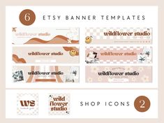 Looking for an easy way to update your Etsy store branding and banner? Created in Canva, this slide deck template will save you time and create a professional-looking Etsy storefront to impress your clients or customers. ▶︎ ▶︎ This template can help you: ⟶ Give you a professional looking style without hiring an expensive designer ⟶ Provide cohesive branding for your Etsy shop ⟶ Save time on a ready-made design - modify it to suit your taste or needs! ⟶ Help you stand out from the competition Thi Online Shop Cover Photo, Boutique Banner Design Ideas, Small Business Banner Ideas, Vendor Banner Ideas, Retro Banner Design, Etsy Banner Ideas, Etsy Shop Banners, Etsy Cover Banner, Etsy Shop Banner Design Ideas