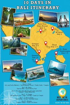 a map with many pictures on it and the words 10 days in bali