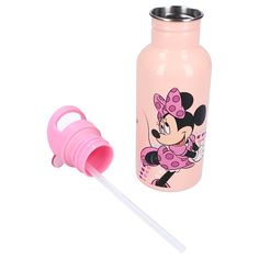 a minnie mouse water bottle with a straw in it