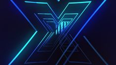 an abstract background with blue and green neon lights in the shape of a v on a black wall