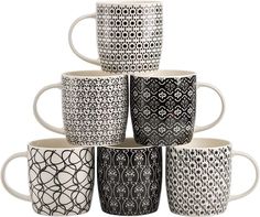 Top Deal Okllen 6 Pack 11.5 Oz Coffee Mugs Geometric Textured Geometric Pattern Design, Tea Cup Set, Cupping Set, Mugs Set, 6 Pack, Cappuccino, Tea Cup