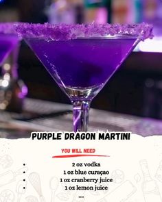 the purple dragon martini is ready to be served