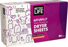 a box of paper that says, better life naturally static - stopping dryer sheets